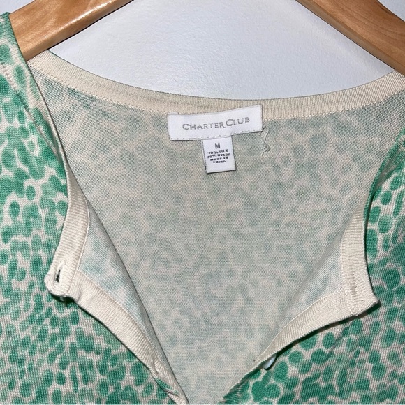 Charter Club Vintage Silk Cardigan Sweater Women’s Size Medium Ivory Green Spots - Picture 6 of 8